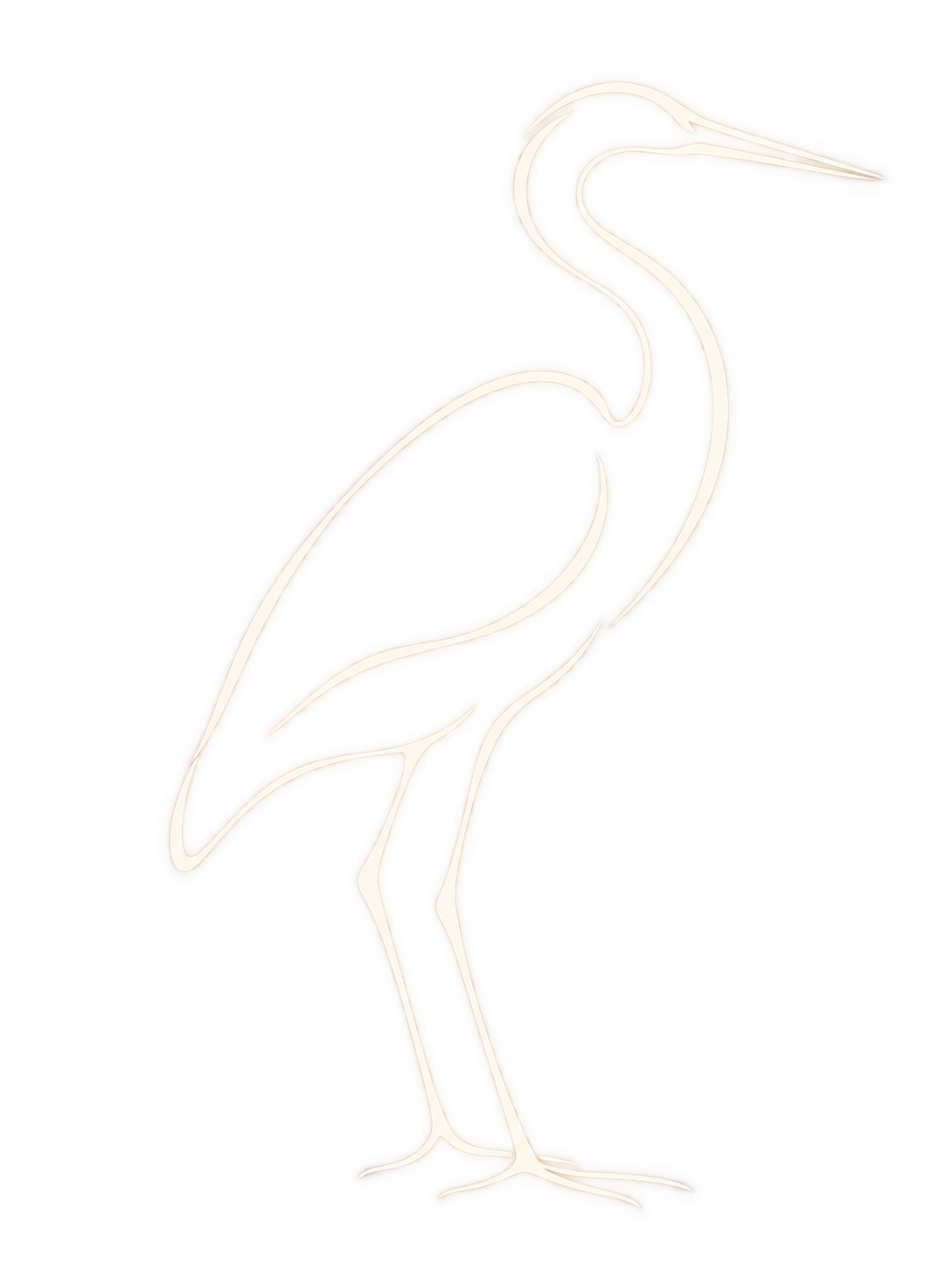 A graceful heron traced in glowing ivory lines